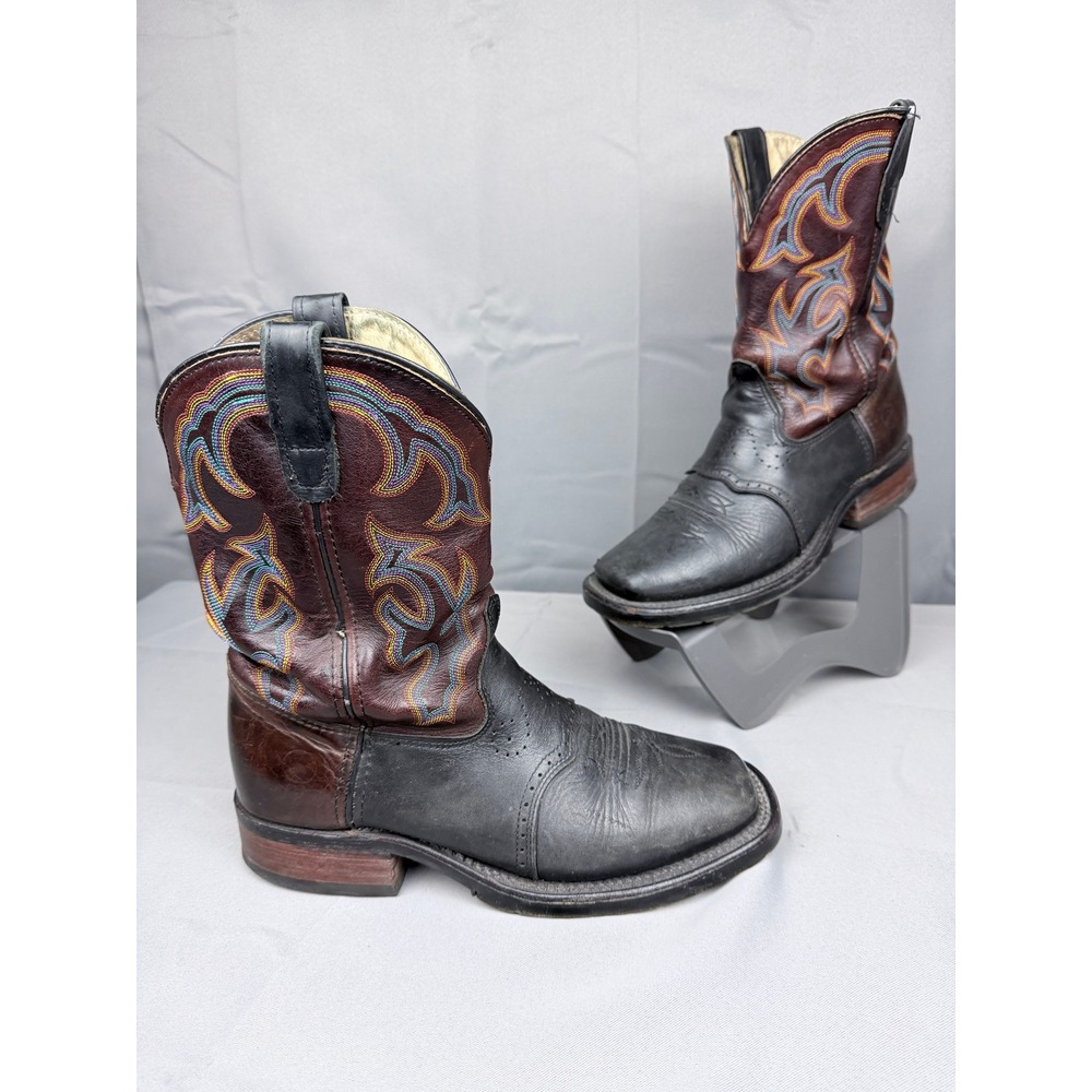 Double H DH3557 Mens 9 D Black Brown Leather Square Toe Western Cowboy Boots USA